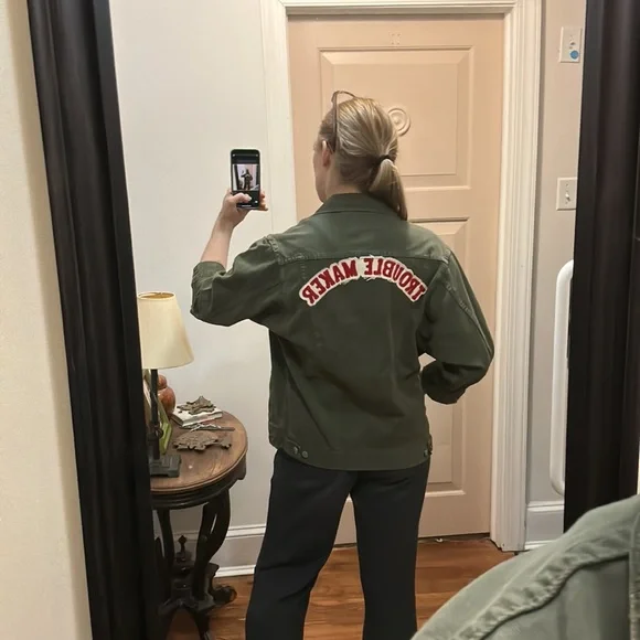 RARE SANDRINE ROSE sz S “troublemaker/girl gang” button front jacket 3/4 sleeves - Picture 5 of 12